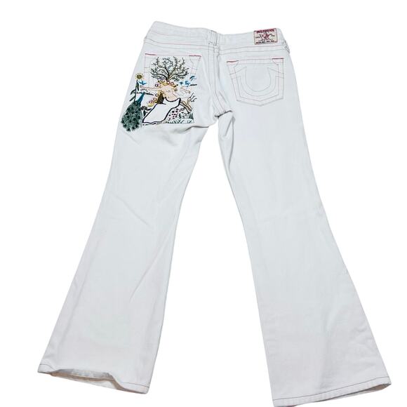 True Religion Denim - True Religion Bobby Jeans White Embroidered 2000s Y2K Bobby Lady Godiva 29W x28L